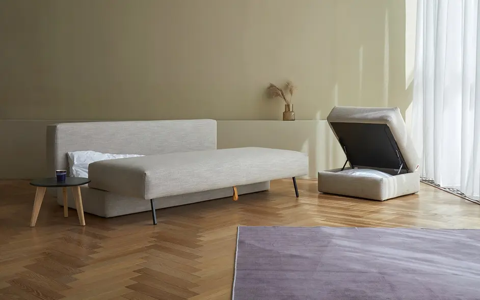 OSVALD FULL SOFABED in KENYA GRAVEL FABRIC WITH Black steel LEGS 579 by INNOVATION USA