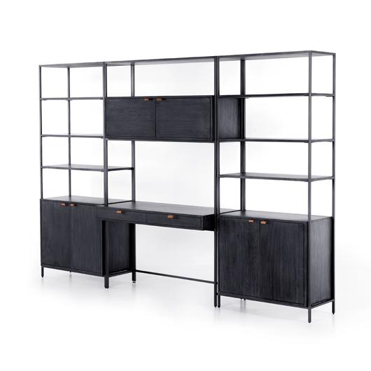 Trey Modular Wall In 2 Bookcase In Desk In Black by FOUR HANDS