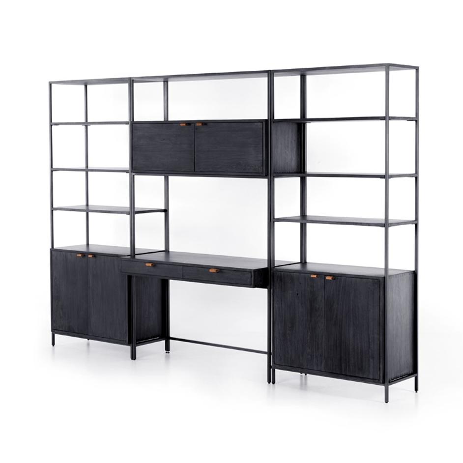Trey Modular Wall In 2 Bookcase In Desk In Black by FOUR HANDS