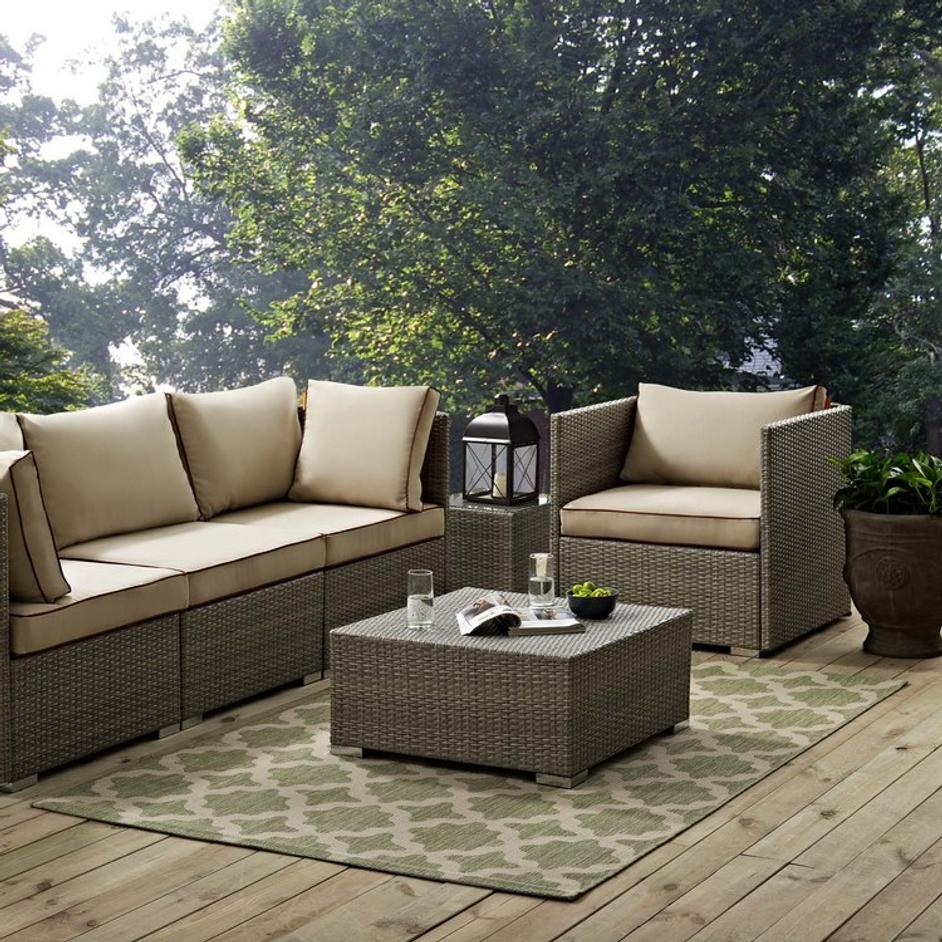 Selena Moroccan Trellis 5X8 Indoor And Outdoor Area Rug In Beige And Light Green by Modway Furniture