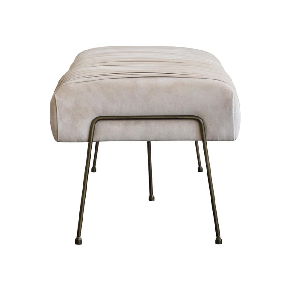 Merritt Velvet Fabric Pleated Bench In Dulce Sand by New Pacific Direct