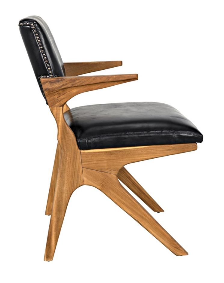 Dolores Teak Chair in Satin Finish with Black Leather by Noir Furniture