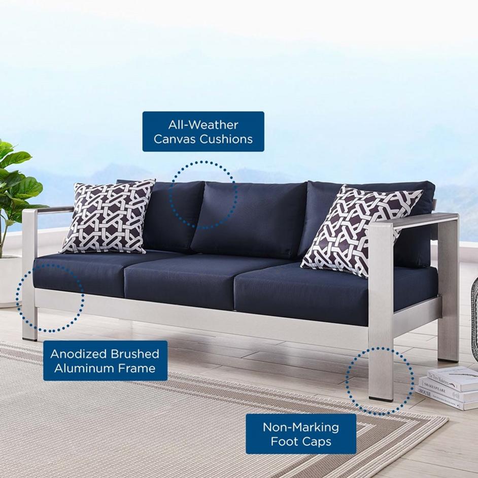 Nantucket Outdoor Patio Aluminum Sofa In Silver Navy by Modway Furniture