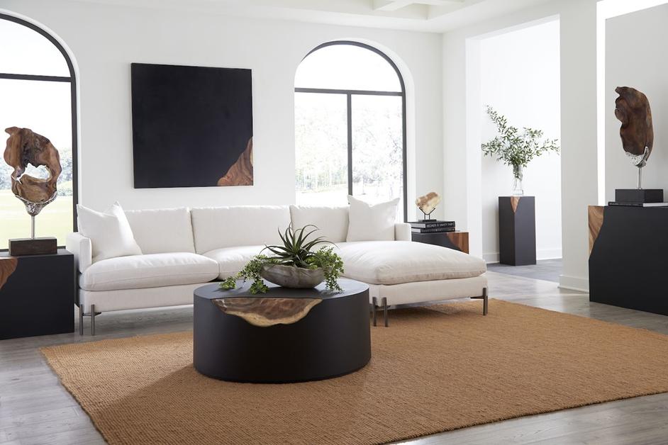 Cornered Coffee Table, Natural, Iron, Round by Phillips Collection