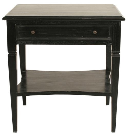 Oxford 1-Drawer Mahogany Side Table with Brass Pulls in Hand-Rubbed Black Finish by Noir Furniture