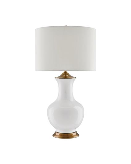 Lilou White Table Lamp In White & Antique Brass by Currey & Company