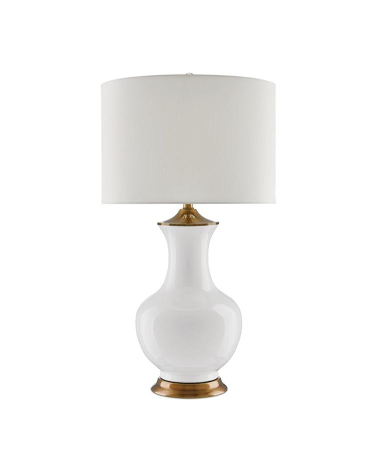 Lilou White Table Lamp In White & Antique Brass by Currey & Company