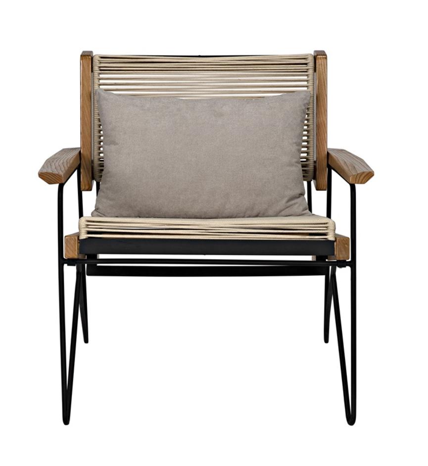 Benson Teak and Industrial Steel Chair with Rope Detailing in Clear Coat Semi-Gloss Finish by Noir Furniture