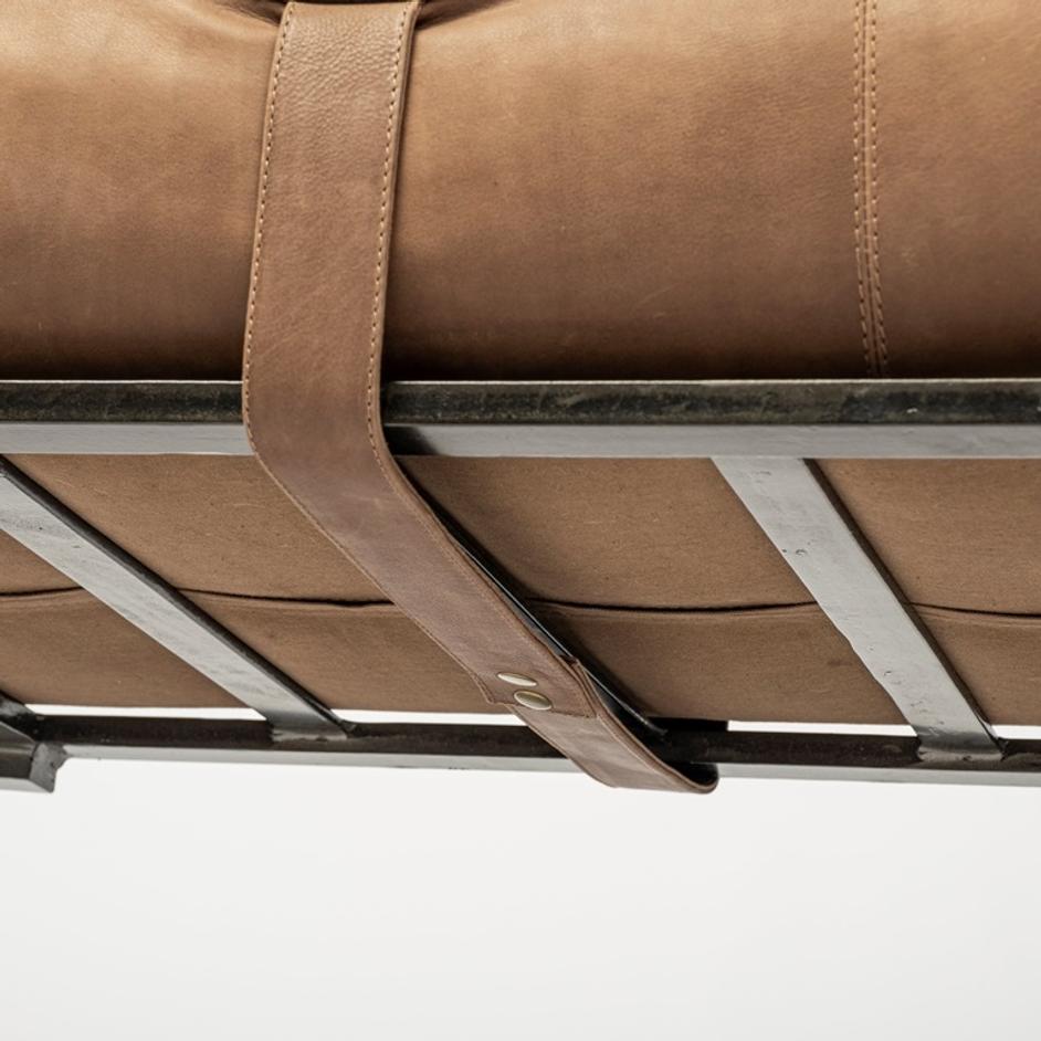 Jessie 55L x 16W Brown Leather Seat W/Black Metal Base Accent Bench by Mercana