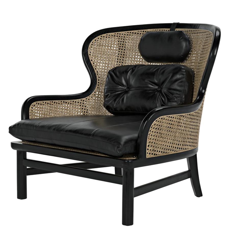 Marabu Sungkai/Mindi Chair in Charcoal Black with Black Leather and Caning by Noir Furniture