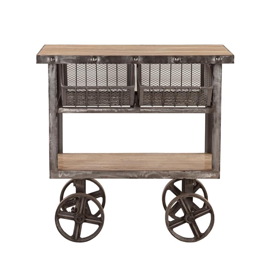 Industrial Teak 36" Reclaimed Utility Cart Table, Oiled Teak by Home Trends & Design