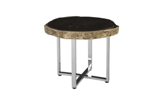 Petrified Wood Coffee Table, SS Legs by PHILLIPS COLLECTION