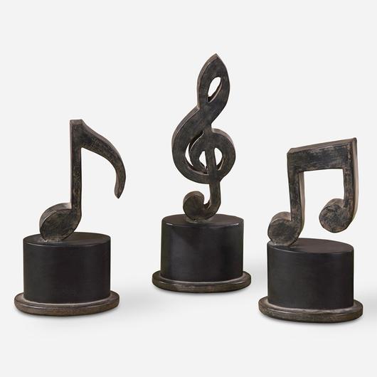 Music Notes Metal Figurines, Set/3 by Uttermost