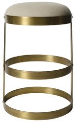 Dior Industrial Steel Counter Stool in Antique Brass with Light Linen Cushion by Noir Furniture