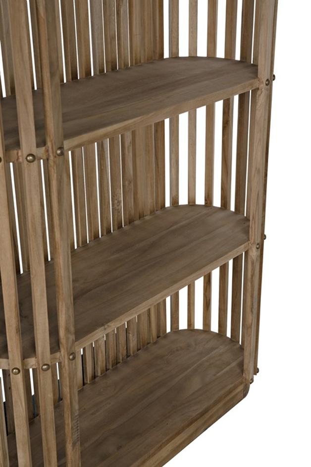 Opal Teak & Veneer Bookcase with Brass Nailhead Accents in Natural Finish by Noir Furniture