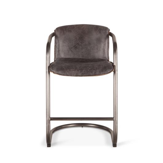 Portofino Distressed Antique Ebony Leather Counter Chair by Home Trends & Design
