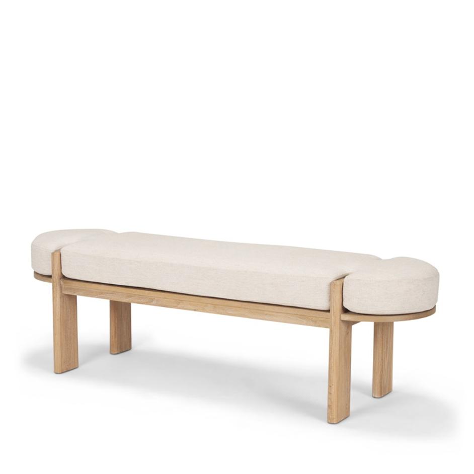 Sohan Light Brown Elm Wood w/ Oatmeal Fabric Bench by Mercana