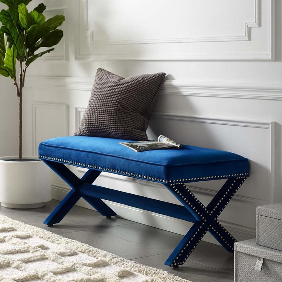 Espey Performance Velvet Bench In Navy by Modway Furniture