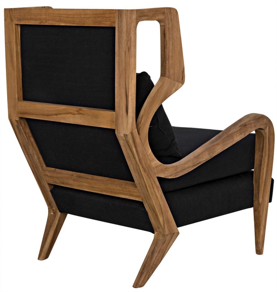 Carol Teak Chair in Waxed Finish with Black Cotton Upholstery by Noir Furniture