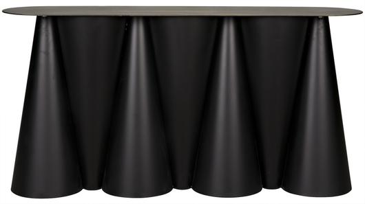 Salt and Pepper Industrial Steel Console with Matte Black Base and Aged Brass Top by Noir Furniture
