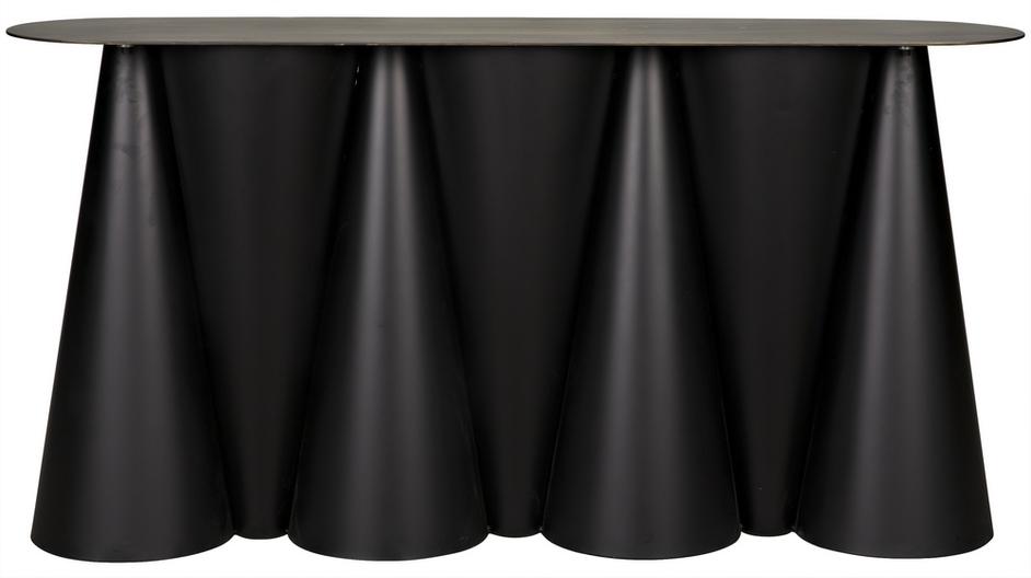 Salt and Pepper Industrial Steel Console with Matte Black Base and Aged Brass Top by Noir Furniture