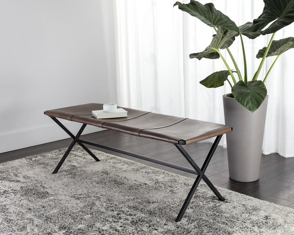 ELON BENCH - VINTAGE COGNAC LEATHER by Sunpan