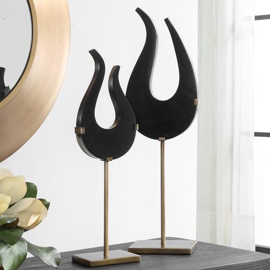 Black Flame Sculptures, S/2 by Uttermost