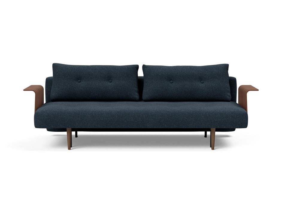 RECAST PLUS SOFABED W/ARMS in NIST BLUE FABRIC WITH Dark wood LEGS 515 by INNOVATION USA