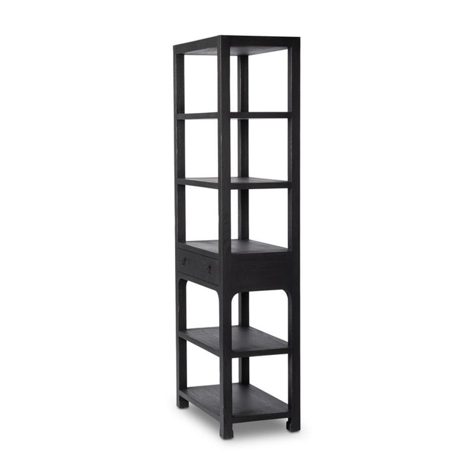 Avedon Bookcase In Aged Black Oak And Aged Black Oak Veneer And Brass Patina by Four Hands