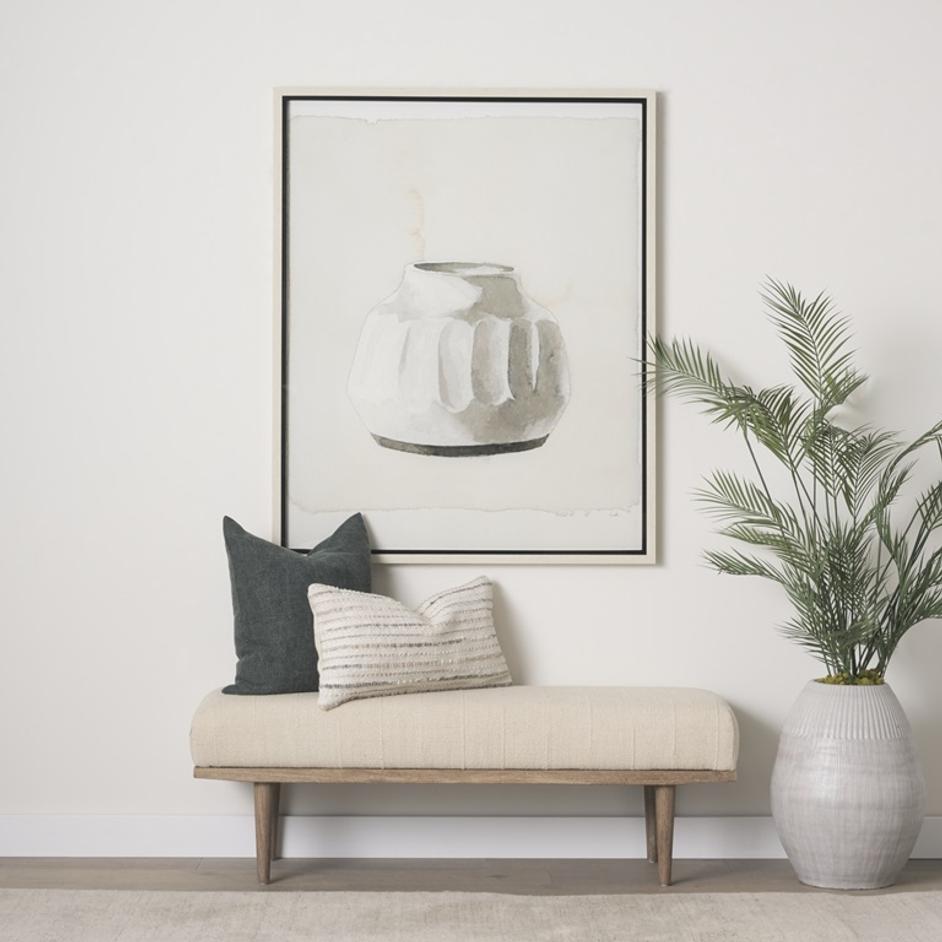 Shae Brown Wood w/ Oatmeal Fabric Bench by Mercana