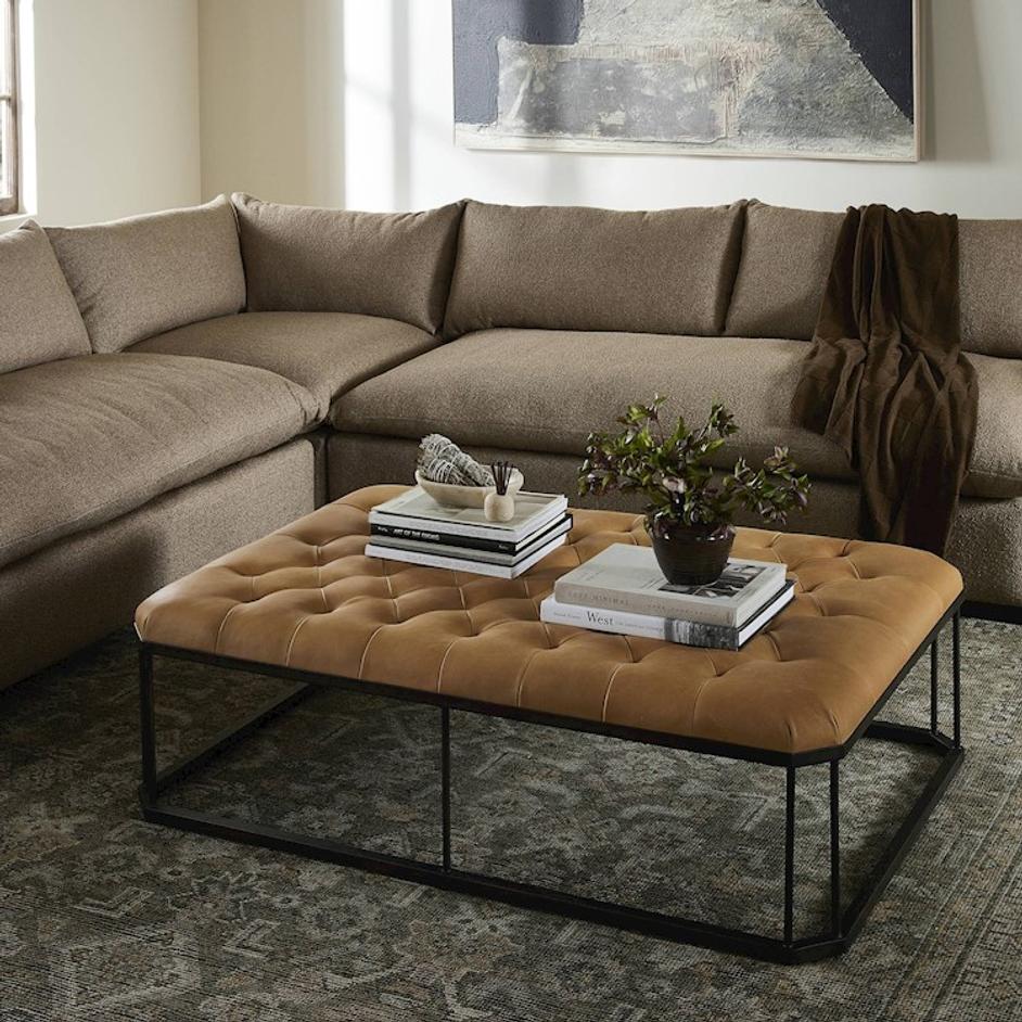 Isle Leather Ottoman-Brandy by FOUR HANDS