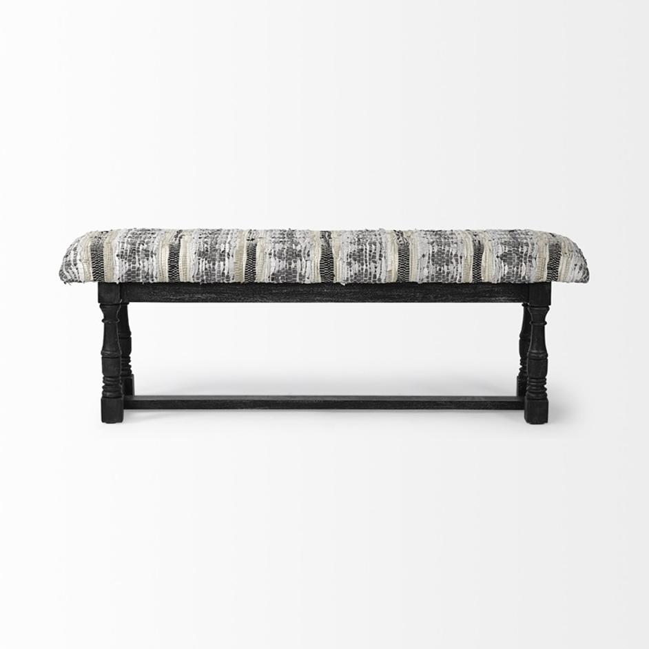 Denison II 56L x 15W Black Wood Base Woven-Leather Cushion Top Accent Bench by Mercana
