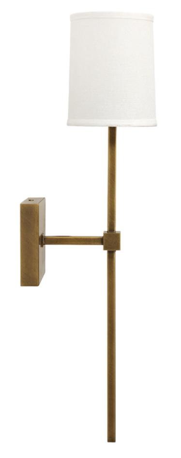 Minerva Wall Sconce, Antique Brass With White Linen Shade by Jamie Young