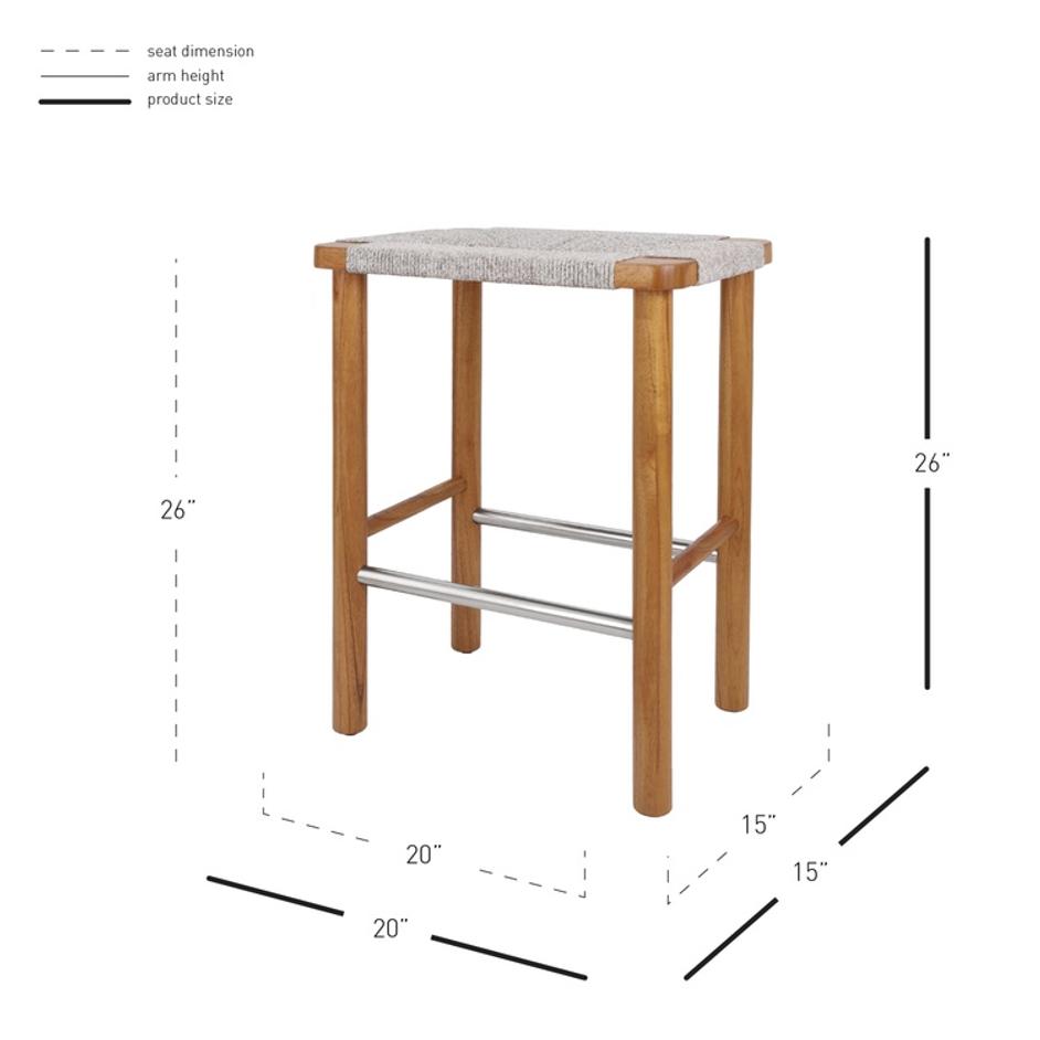 Elio Wood Counter Stool w/ Rope, Natural/Sand Lace by New Pacific Direct