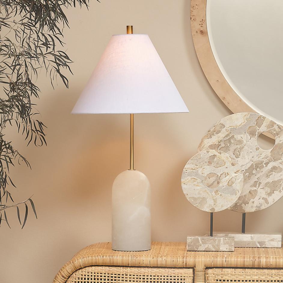 Holt Alabaster Table Lamp with Linen Shade by Jamie Young