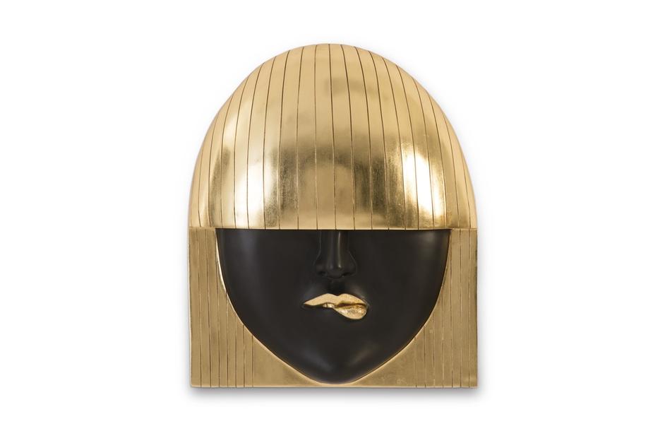 Fashion Faces Wall Art, Large, Pout, Black and Gold Leaf by PHILLIPS COLLECTION