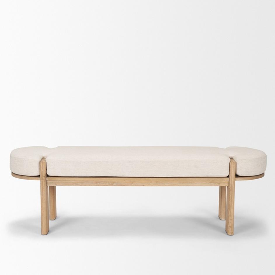 Sohan Light Brown Elm Wood w/ Oatmeal Fabric Bench by Mercana