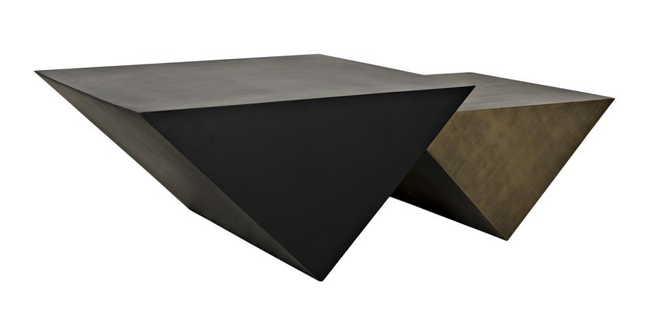 Amboss Coffee Table in Matte Black and Aged Brass Metal by Noir Furniture