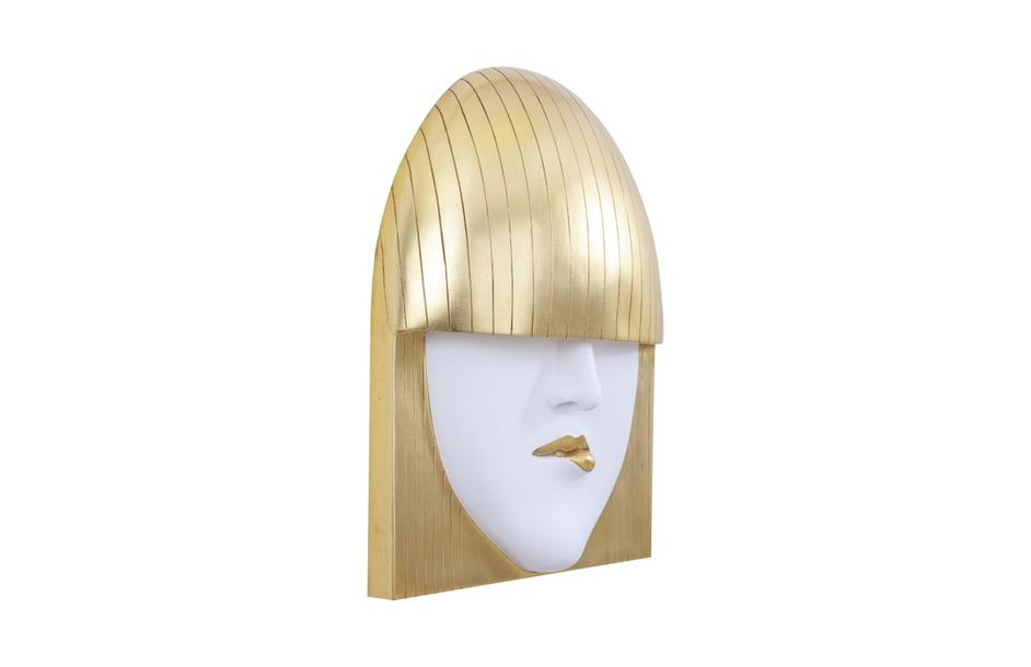 Fashion Faces Wall Art, Large, Pout, White and Gold Leaf by PHILLIPS COLLECTION