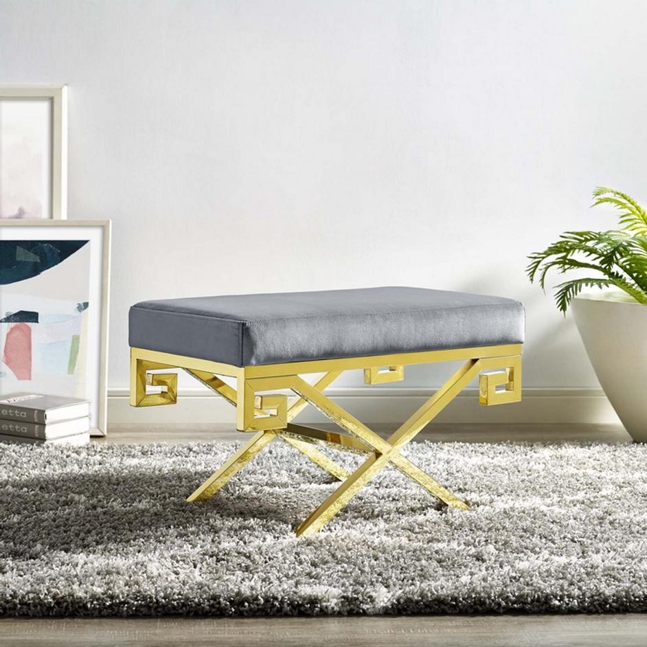Bendel Velvet Performance Velvet Bench In Gold Gray by Modway Furniture