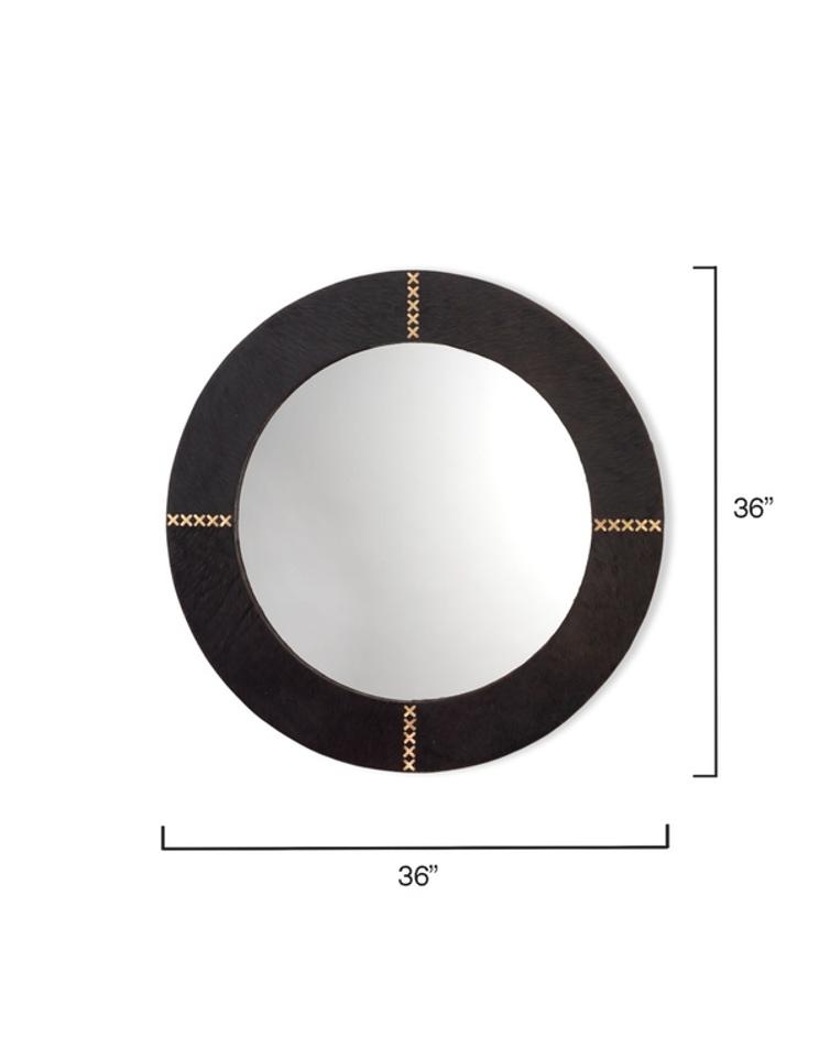 Round Cross Stitch Round Wall Mirror, Espresso Hide by Jamie Young