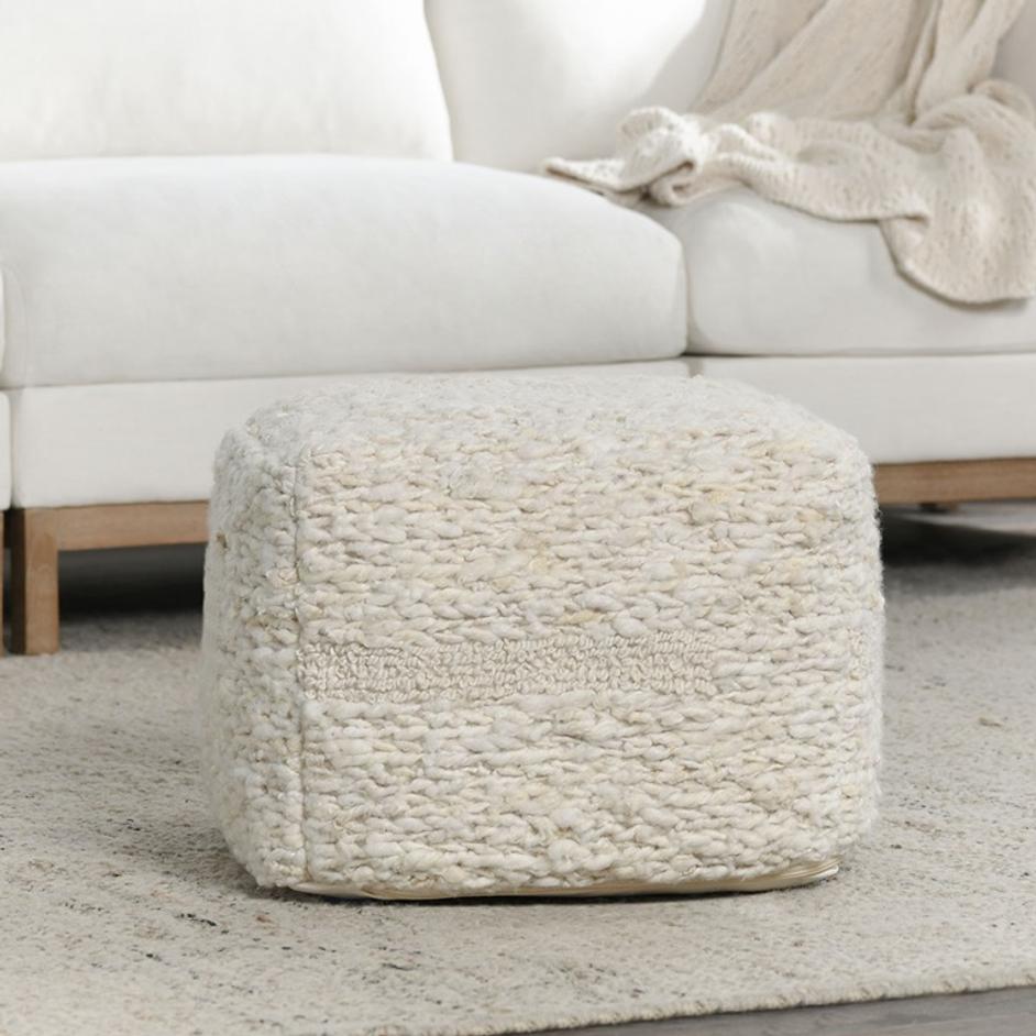 Sinclair Ivory Pouf 18x18x14 by Classic Home