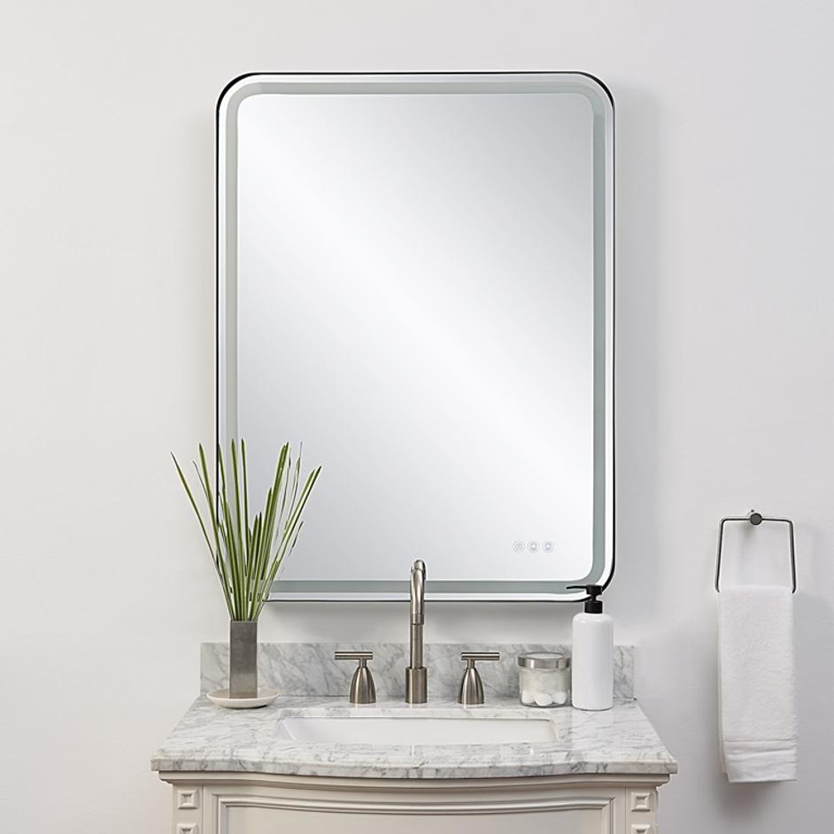Crofton Lighted Black Large Mirror by Uttermost