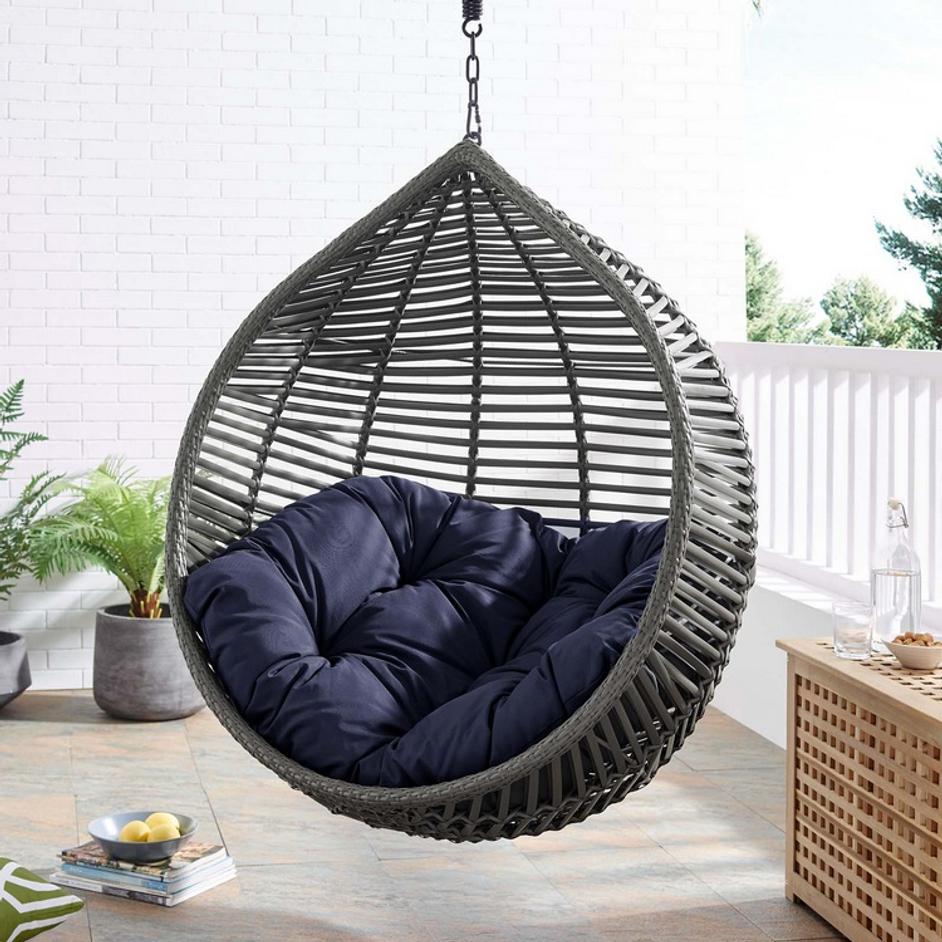 Erroll Teardrop Outdoor Patio Swing Chair In Gray Navy by Modway Furniture