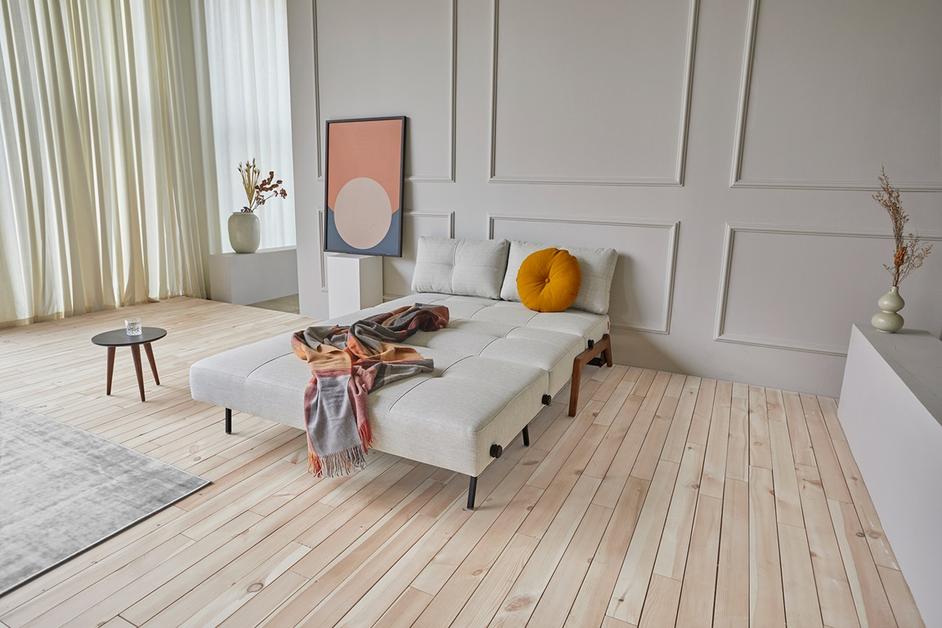 CUBED FULL SOFA BED in MIXED DANCE NATURAL FABRIC WITH Dark Wood LEGS 527 by INNOVATION USA