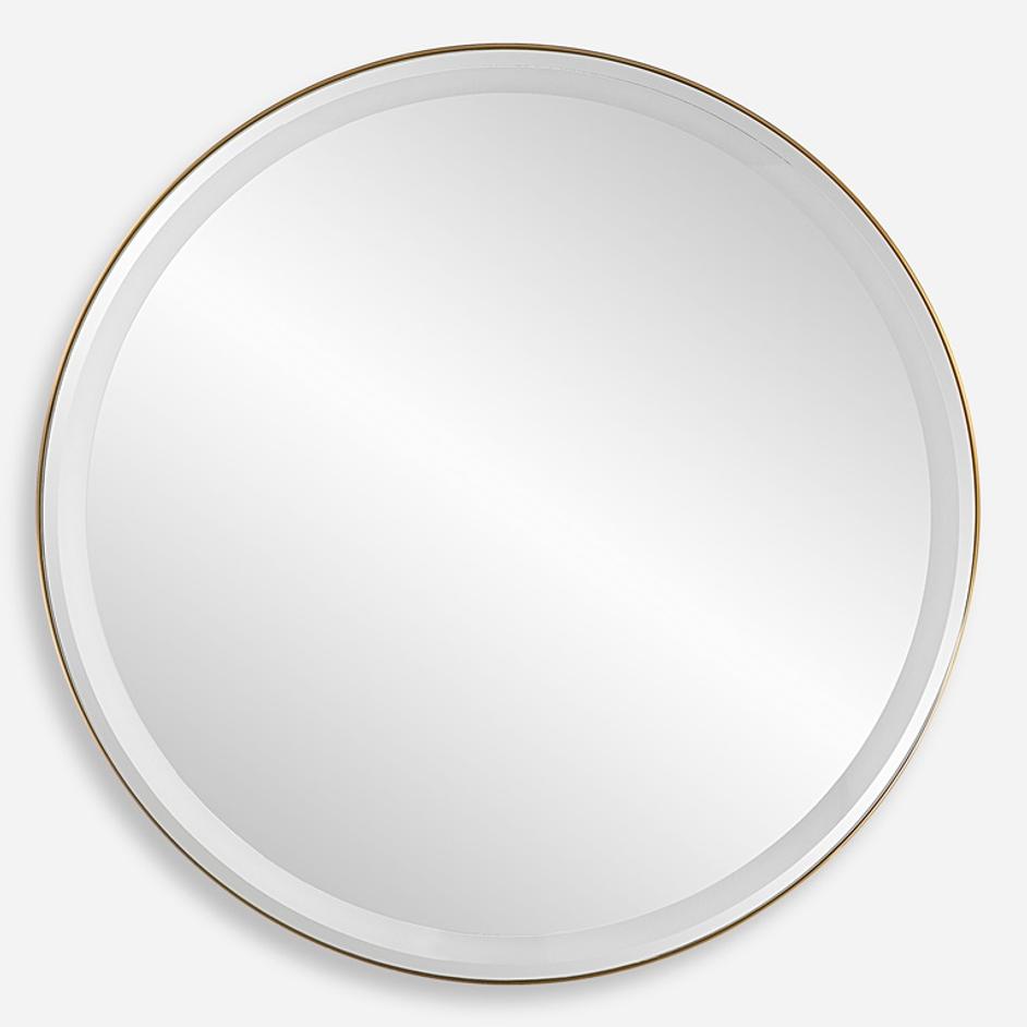 Crofton Lighted Brass Round Mirror by Uttermost