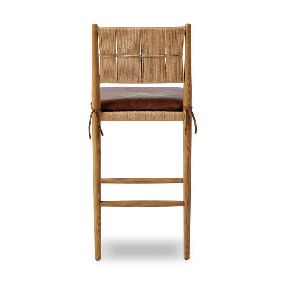 Dara Bar Stool In Dulane Mahogany And Natural Paper Cord And Toasted Ash by Four Hands