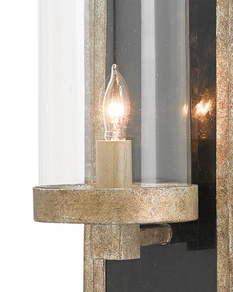 Charade Silver Wall Sconce In Antique Silver Leaf & Black Penshell Crackle by Currey & Company