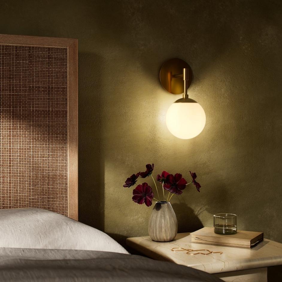 Sunset Sconce In Burnished Brass And Opal Matte Glass by Four Hands