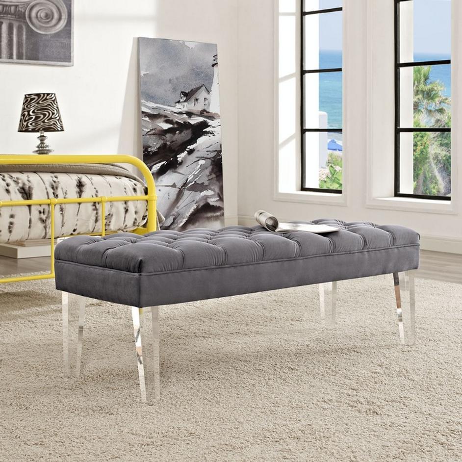 Percival Performance Velvet Bench In Gray by Modway Furniture